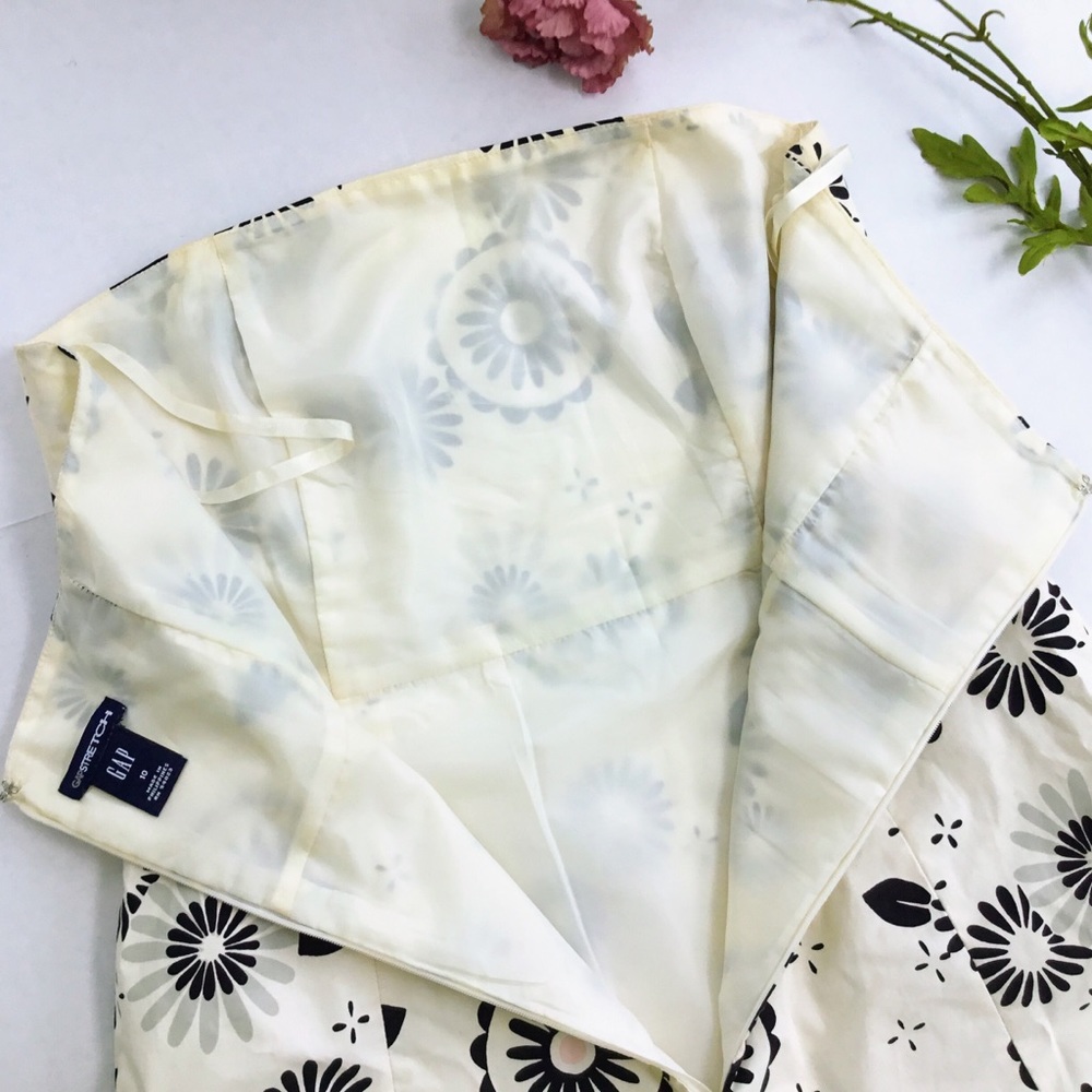 ❤️ Gap Cream & Black Stretch Strapless Ivory Geometric Flowers - Picture 5 of 10